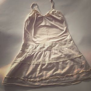 Beige cotton slip dress with layered ruffles